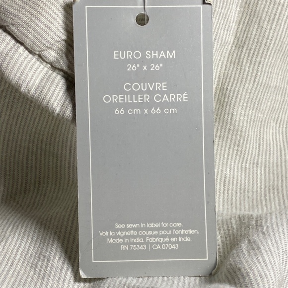Pure Luxury 100% Linen Two Euro Shams Square Neutral Simple Coastal Stripes - Picture 7 of 15